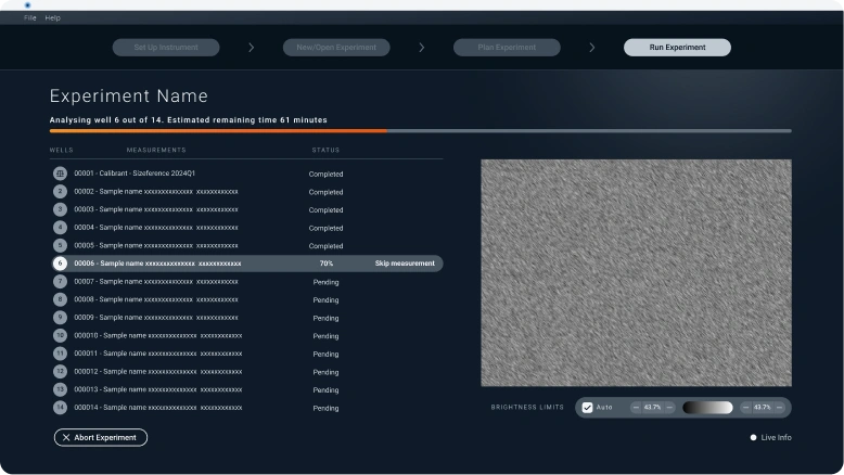 Experiment progress screen with live preview